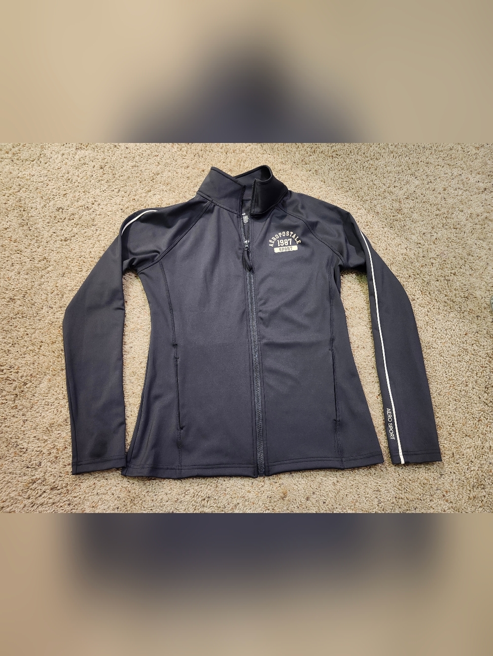 Aeropostale Women's Black Full-Zip Performance Jacket with White Stripe